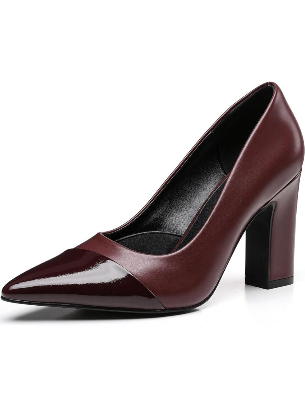 Women's Red Closed Pointed Toe Chunky Pumps Shoes Slip-On Block High Heels